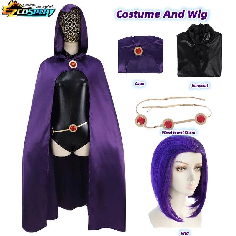 Deluxe Raven Cosplay Costume Jumpsuit Cloak Belt For Women - ToylandEU