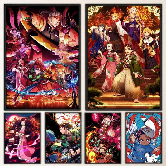  Demon Slayer Classic Anime Wall Art Poster Prints, Painting Bedroom Living Room Wall Bar Restaurant Decor 
