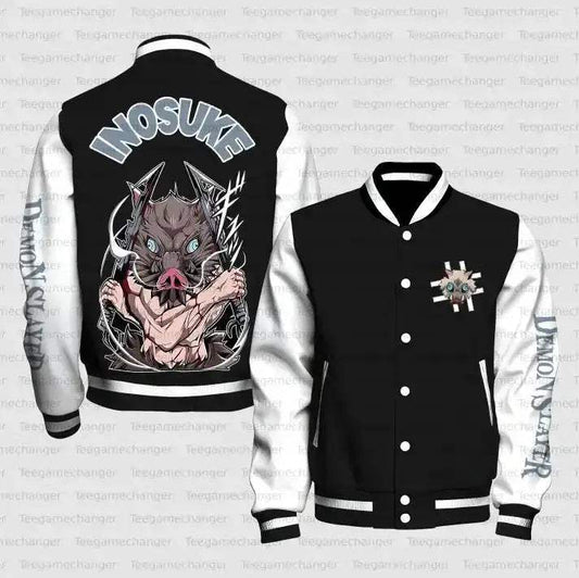 Demon Slayer Inosuke Cosplay Baseball Jacket With Boar Mask Design - ToylandEU