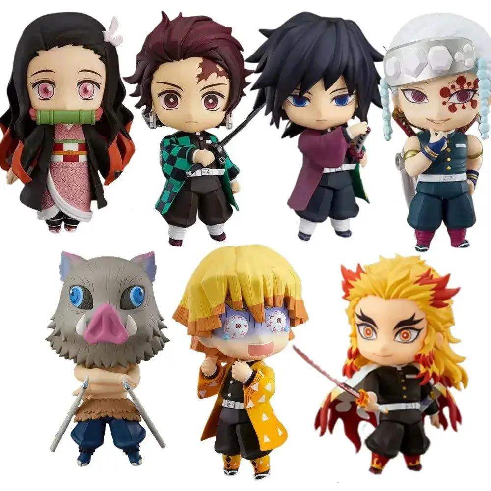 Demon Slayer Mini Anime Figurines, Inosuke, Tanjirou, Nezuko, Zenitsu, Giyuu, Regoukou, Tengen, Cute Kawaii Chibi Kimetsu no Yaiba 10 cm - ToylandEU