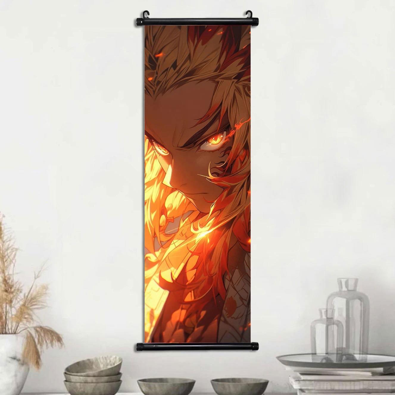  Demon Slayer Scroll Wall Art, Hashira Nezuko Agatsuma Zenitsu Inosuke Scroll Canvas Wall Hanging Painting Home Decor Anime Poster for Bedrooms 