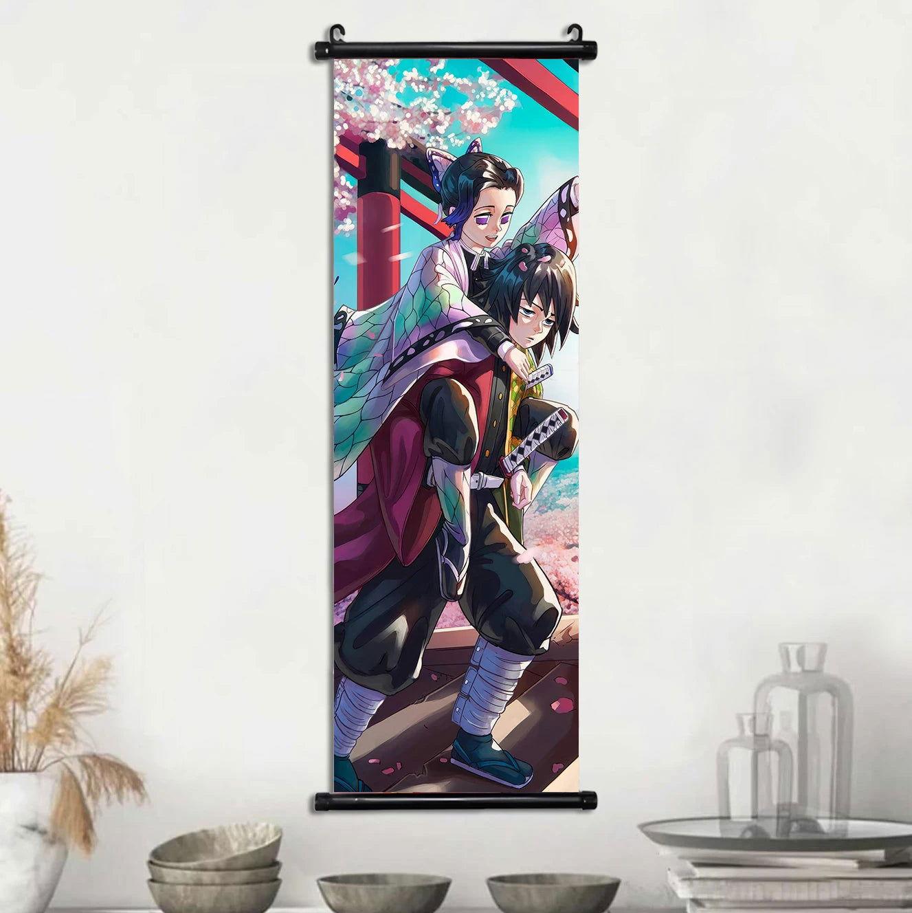  Demon Slayer Scroll Wall Art, Hashira Nezuko Agatsuma Zenitsu Inosuke Scroll Canvas Wall Hanging Painting Home Decor Anime Poster for Bedrooms 