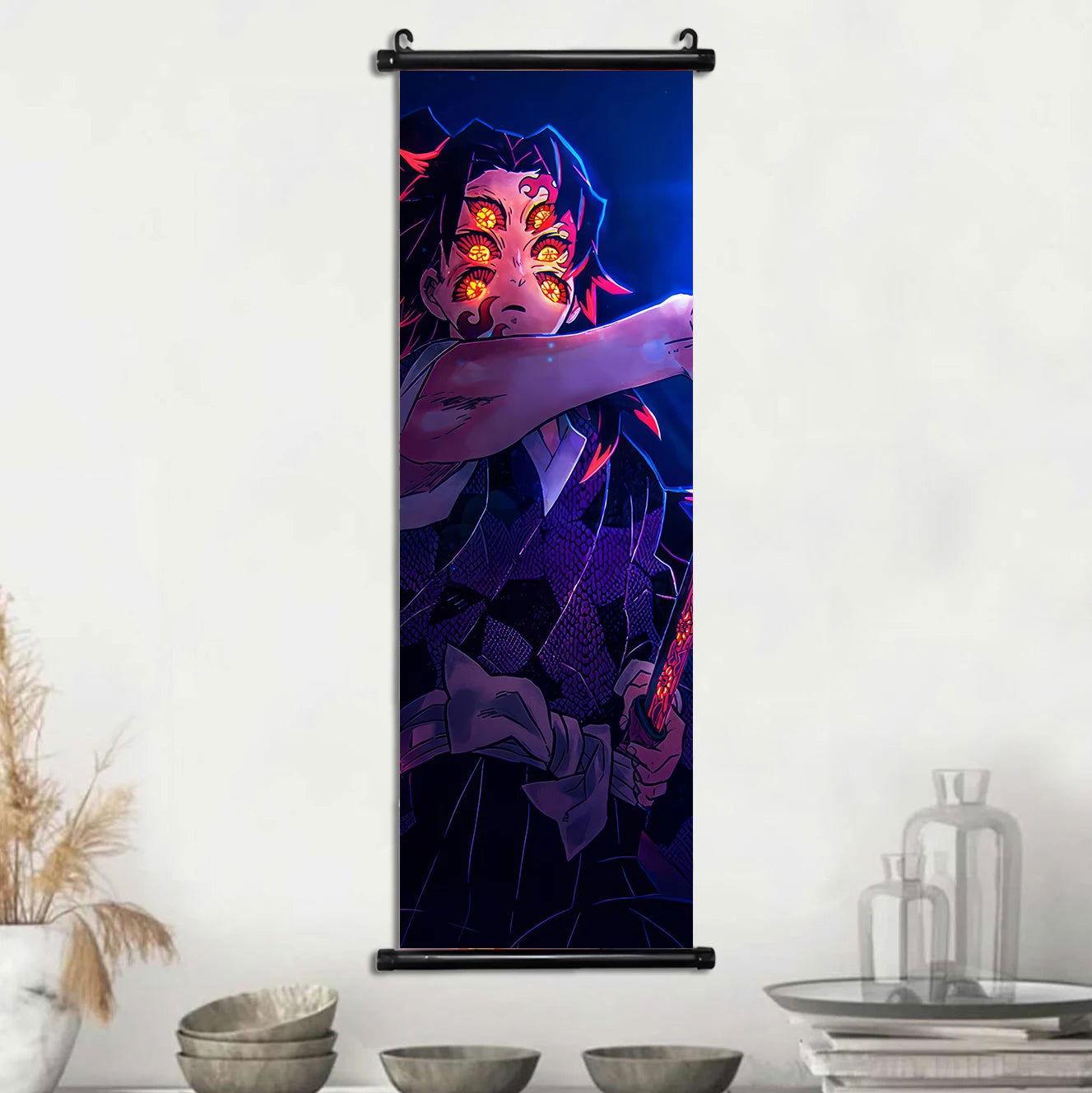  Demon Slayer Scroll Wall Art, Hashira Nezuko Agatsuma Zenitsu Inosuke Scroll Canvas Wall Hanging Painting Home Decor Anime Poster for Bedrooms 