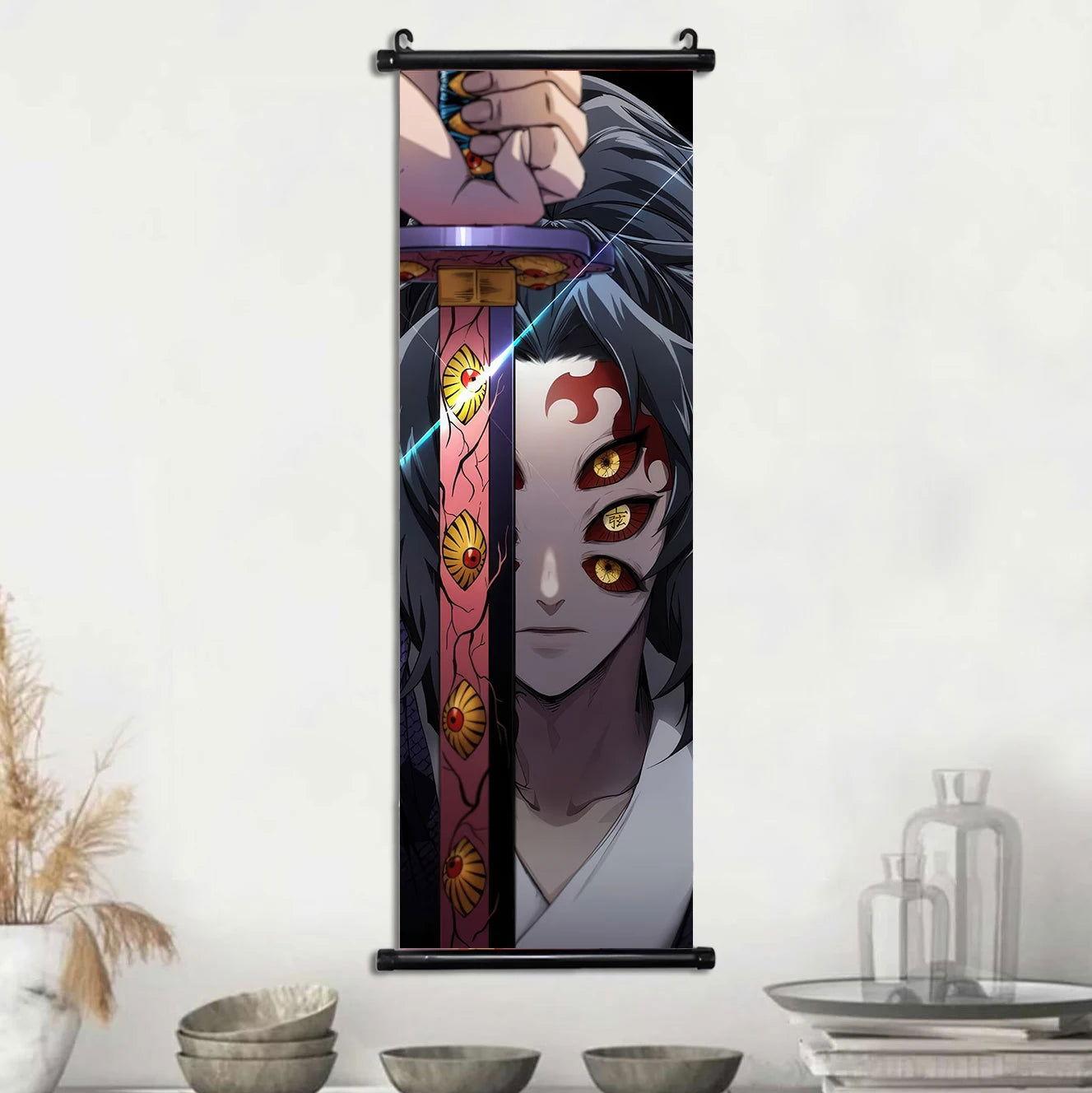  Demon Slayer Scroll Wall Art, Hashira Nezuko Agatsuma Zenitsu Inosuke Scroll Canvas Wall Hanging Painting Home Decor Anime Poster for Bedrooms 