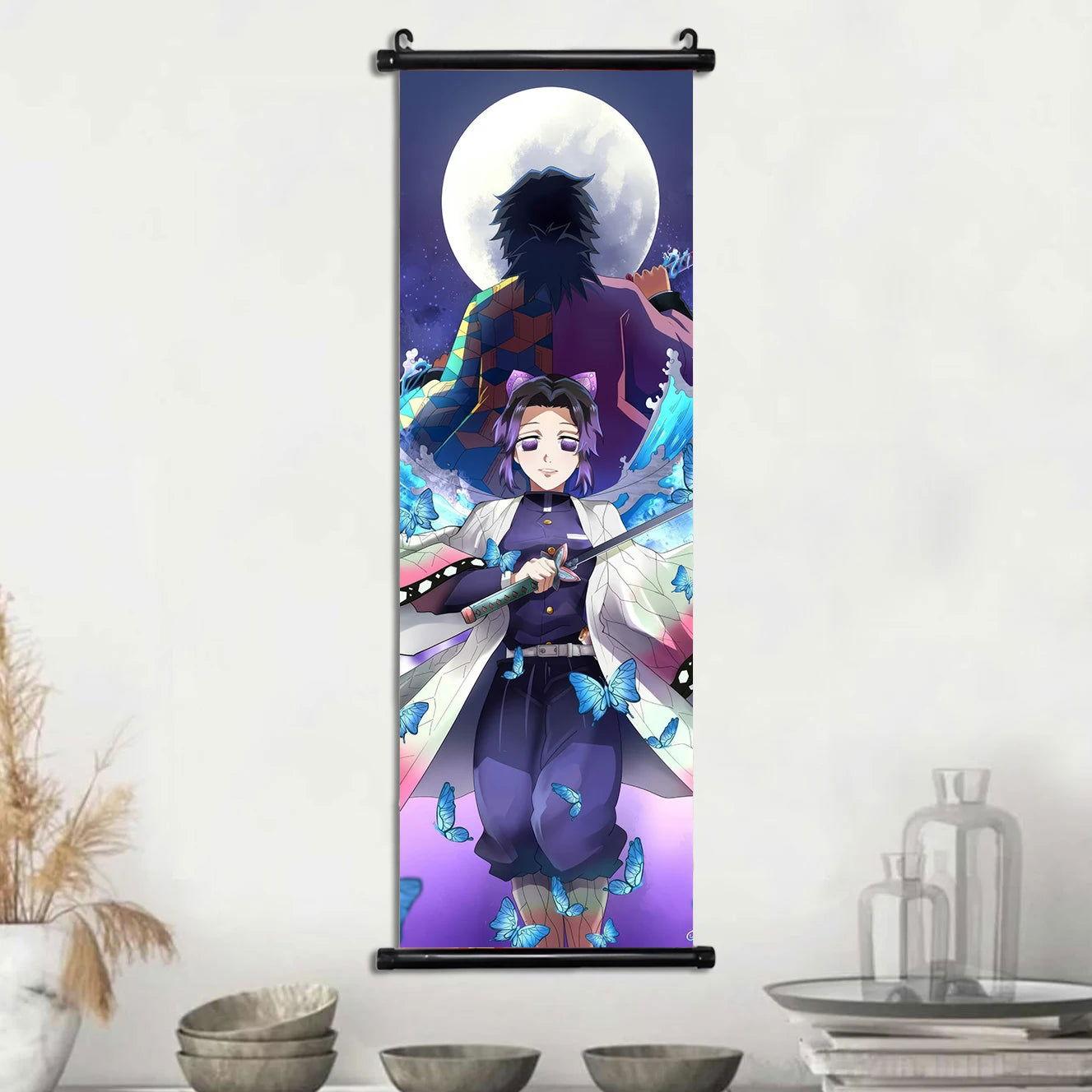  Demon Slayer Scroll Wall Art, Hashira Nezuko Agatsuma Zenitsu Inosuke Scroll Canvas Wall Hanging Painting Home Decor Anime Poster for Bedrooms 