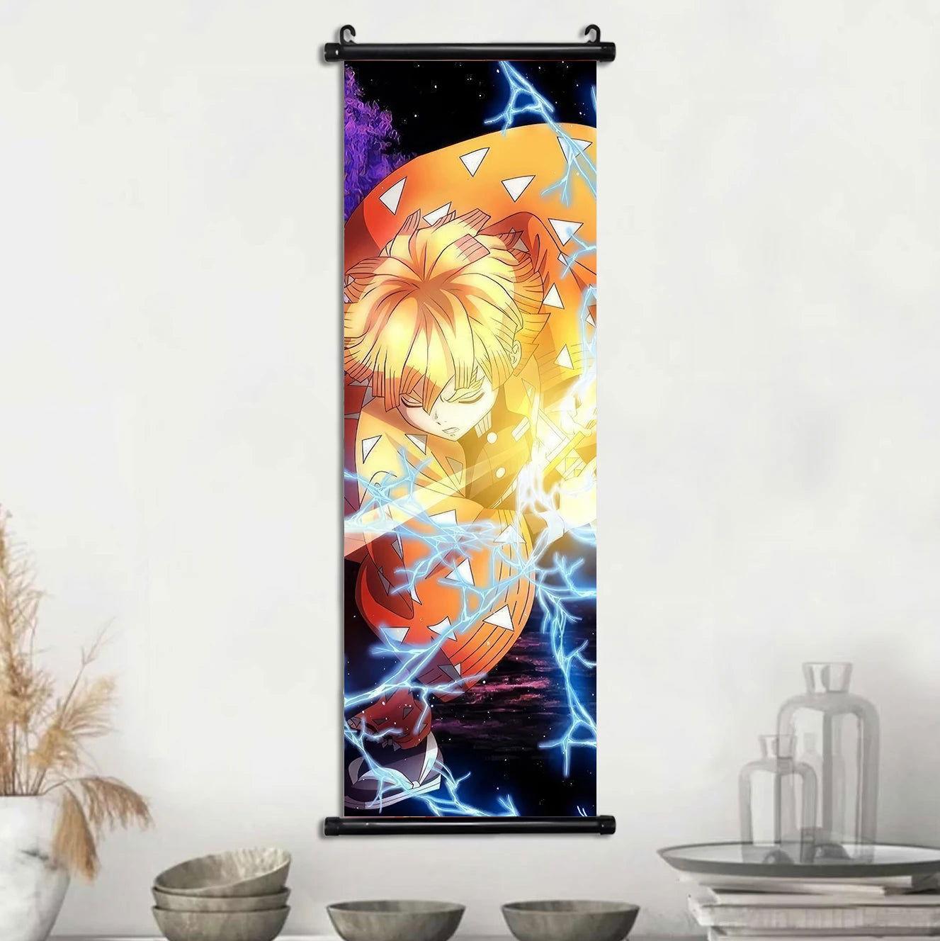  Demon Slayer Scroll Wall Art, Hashira Nezuko Agatsuma Zenitsu Inosuke Scroll Canvas Wall Hanging Painting Home Decor Anime Poster for Bedrooms 