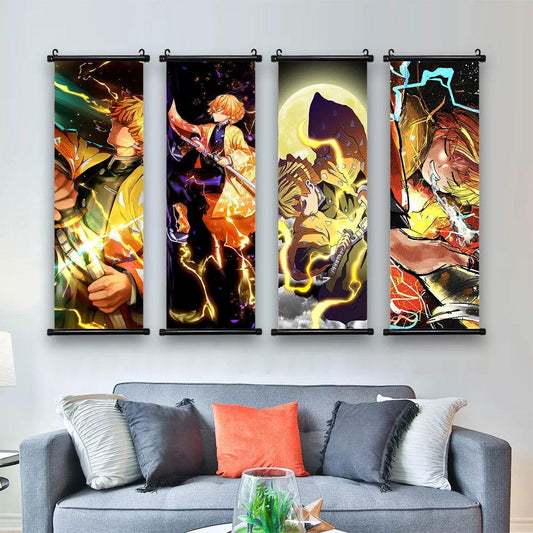  Demon Slayer Scroll Wall Art, Hashira Nezuko Agatsuma Zenitsu Inosuke Scroll Canvas Wall Hanging Painting Home Decor Anime Poster for Bedrooms 