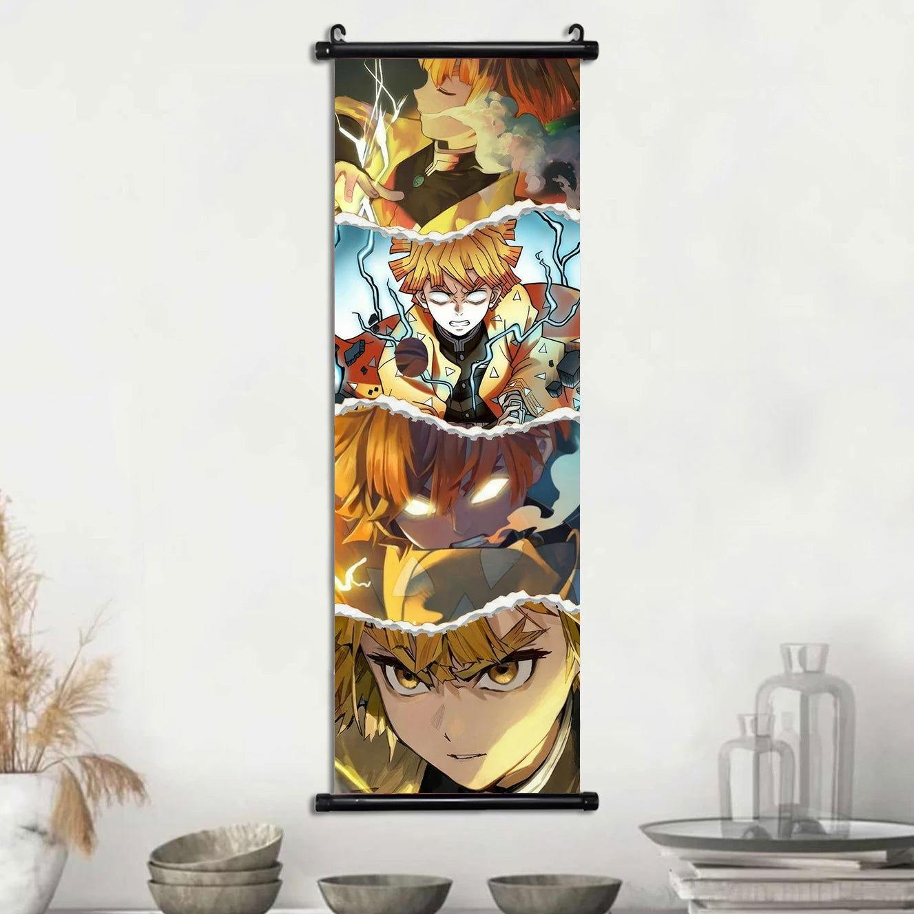  Demon Slayer Scroll Wall Art, Hashira Nezuko Agatsuma Zenitsu Inosuke Scroll Canvas Wall Hanging Painting Home Decor Anime Poster for Bedrooms 