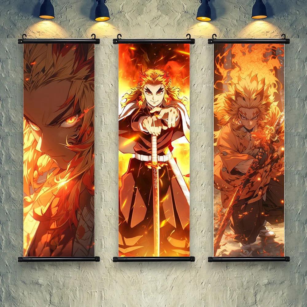  Demon Slayer Scroll Wall Art, Hashira Nezuko Agatsuma Zenitsu Inosuke Scroll Canvas Wall Hanging Painting Home Decor Anime Poster for Bedrooms 