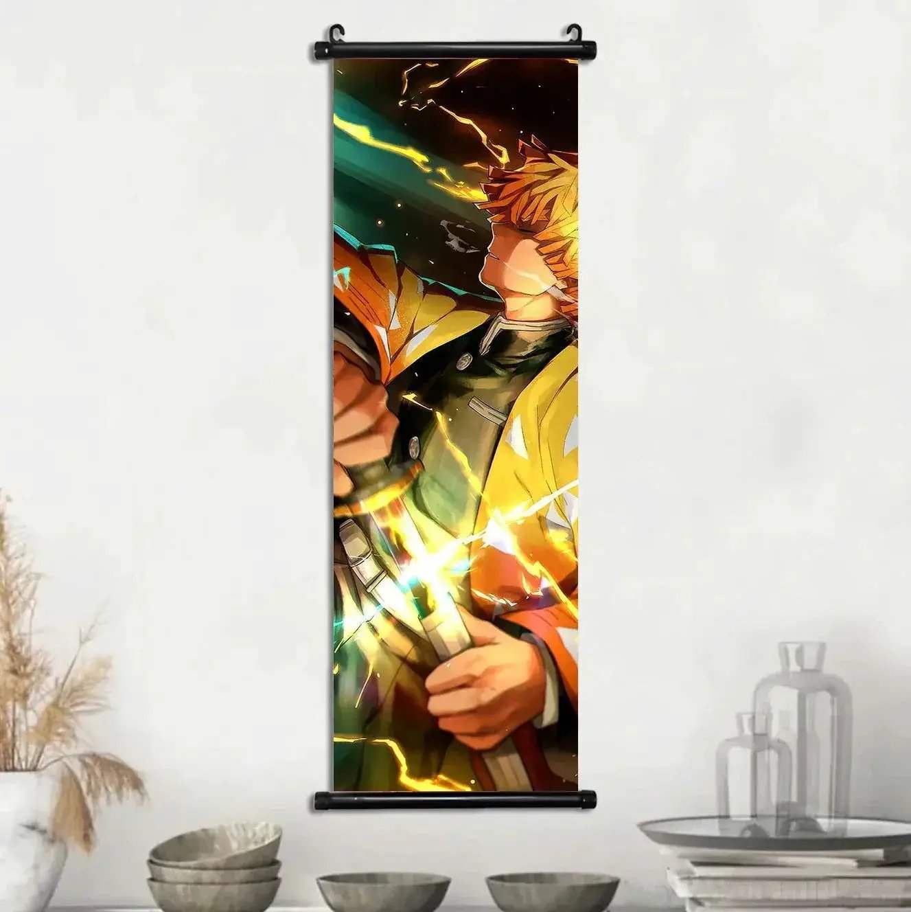 Demon Slayer Scroll Wall Art, Hashira Nezuko Agatsuma Zenitsu Inosuke Scroll Canvas Wall Hanging Painting Home Decor Anime Poster for Bedrooms - CLOUDANIMESTUDIO