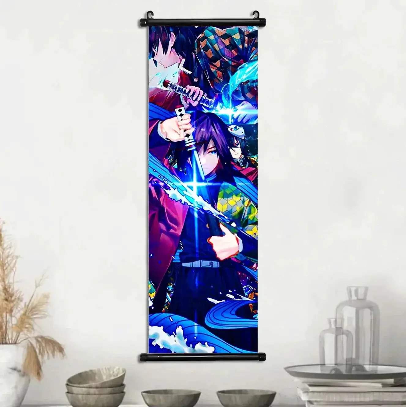 Demon Slayer Scroll Wall Art, Hashira Nezuko Agatsuma Zenitsu Inosuke Scroll Canvas Wall Hanging Painting Home Decor Anime Poster for Bedrooms - CLOUDANIMESTUDIO