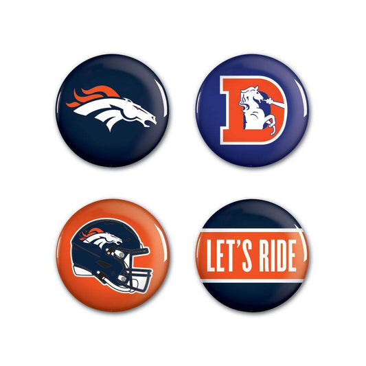 Denver Broncos 4 Pack Buttons With Primary And Classic Logos - ToylandEU