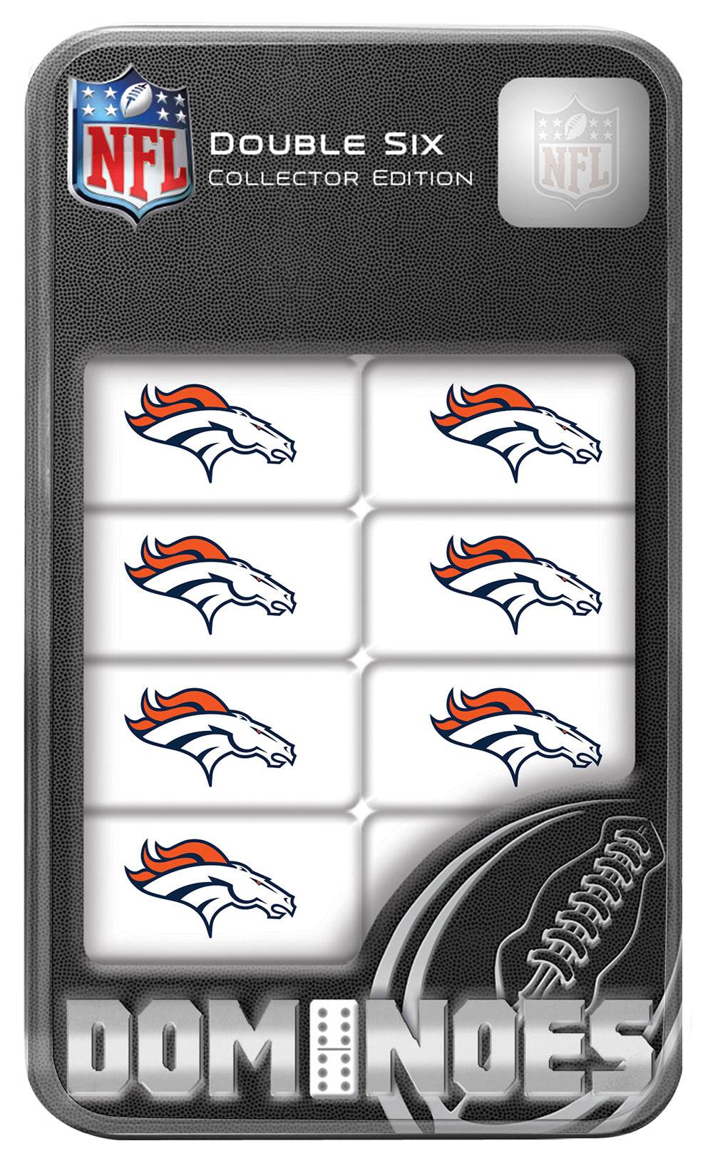 Denver Broncos Dominoes Set With 28 Resin Dominoes In Tin - ToylandEU