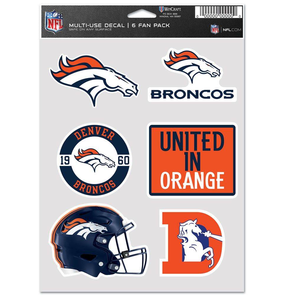 Denver Broncos Multi Use Fan Decal Pack Six Decals - ToylandEU