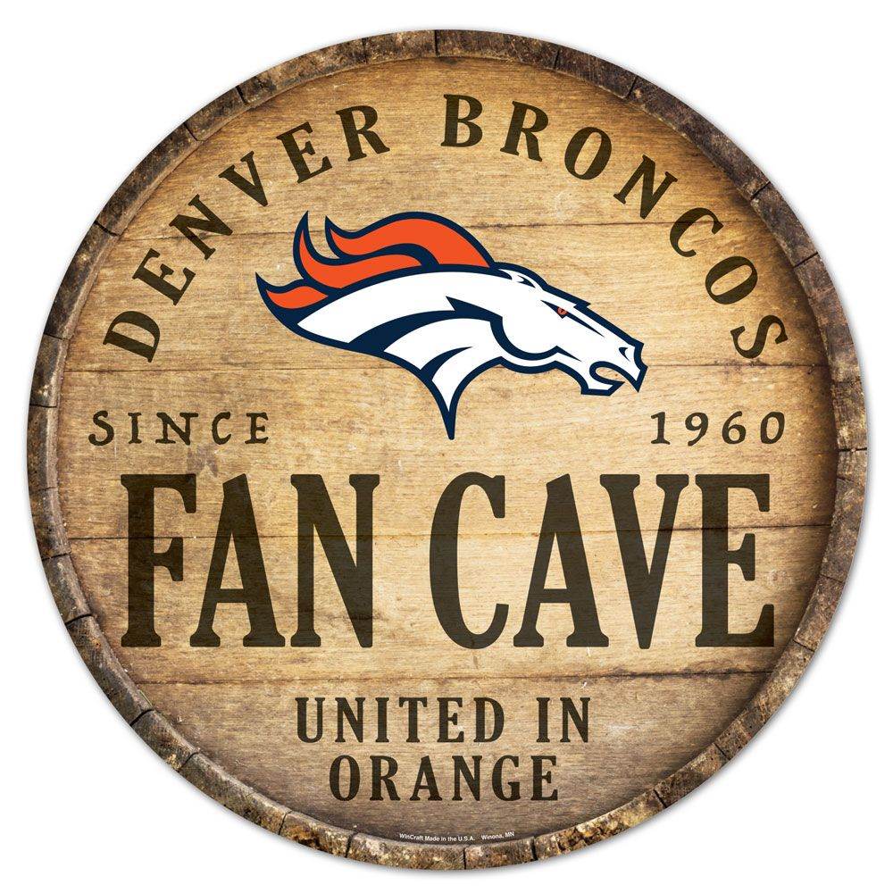 Denver Broncos Wood Sign Round Barrel Top Design 14 Inch - ToylandEU