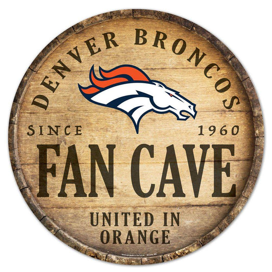 Denver Broncos Wood Sign Round Barrel Top Design 14 Inch - ToylandEU