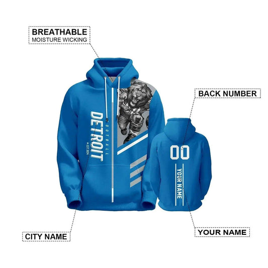  Detroit Personalized City Mascot American Football Hoodie - Custom Name & Number Sweatshirt for Football Fans, Ideal Gift for Men, Women, and Youth -  ToylandEU™