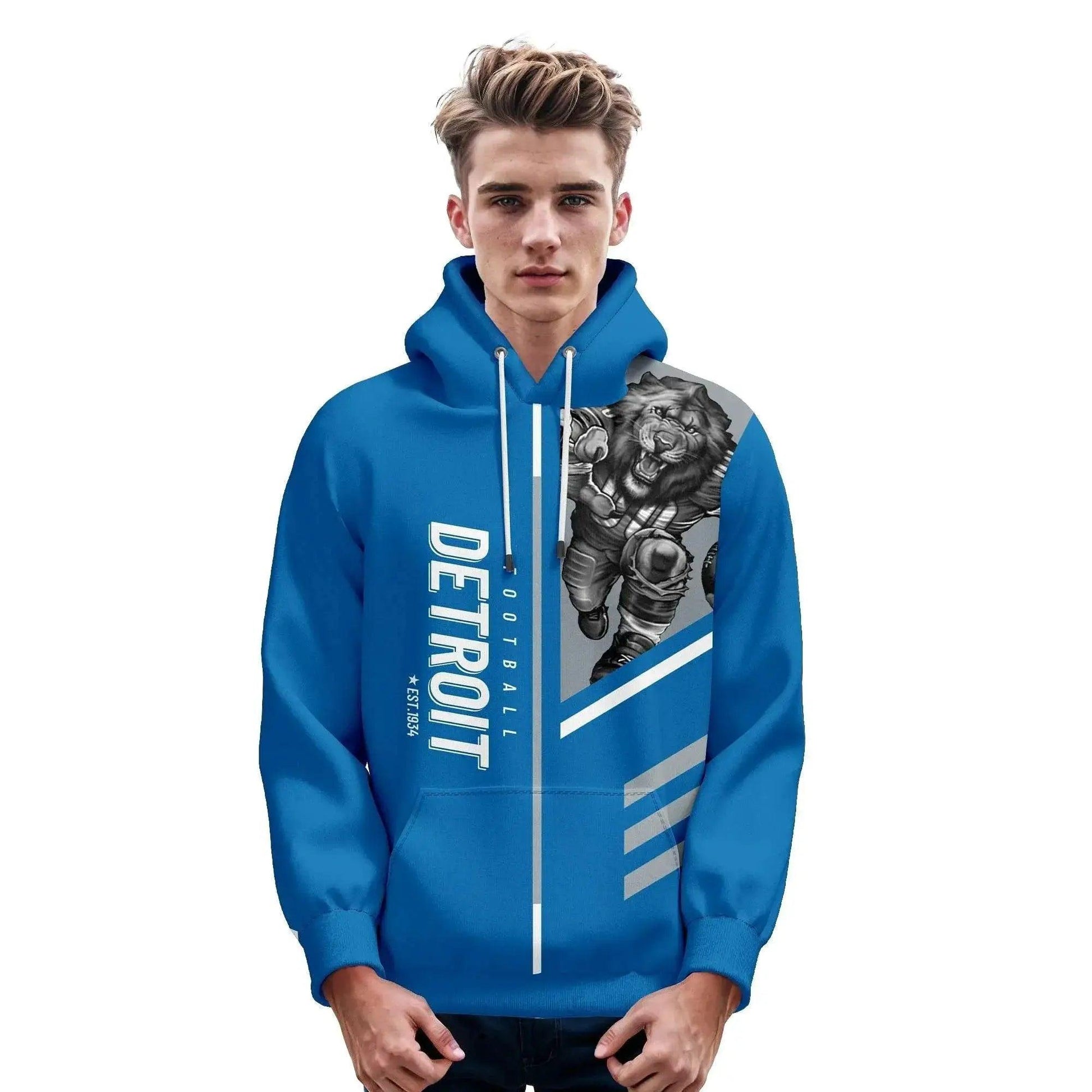  Detroit Personalized City Mascot American Football Hoodie - Custom Name & Number Sweatshirt for Football Fans, Ideal Gift for Men, Women, and Youth -  ToylandEU™