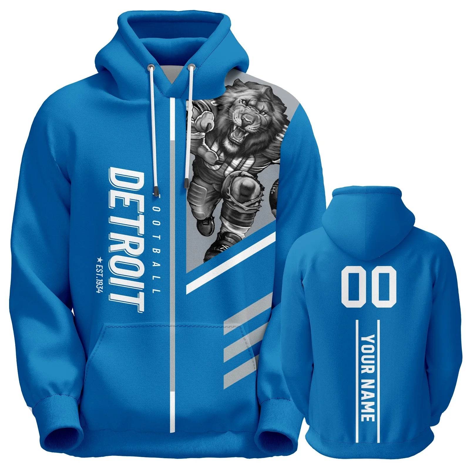 Detroit Personalized City Mascot American Football Hoodie - Custom Name & Number Sweatshirt for Football Fans, Ideal Gift for Men, Women, and Youth - ToylandEU