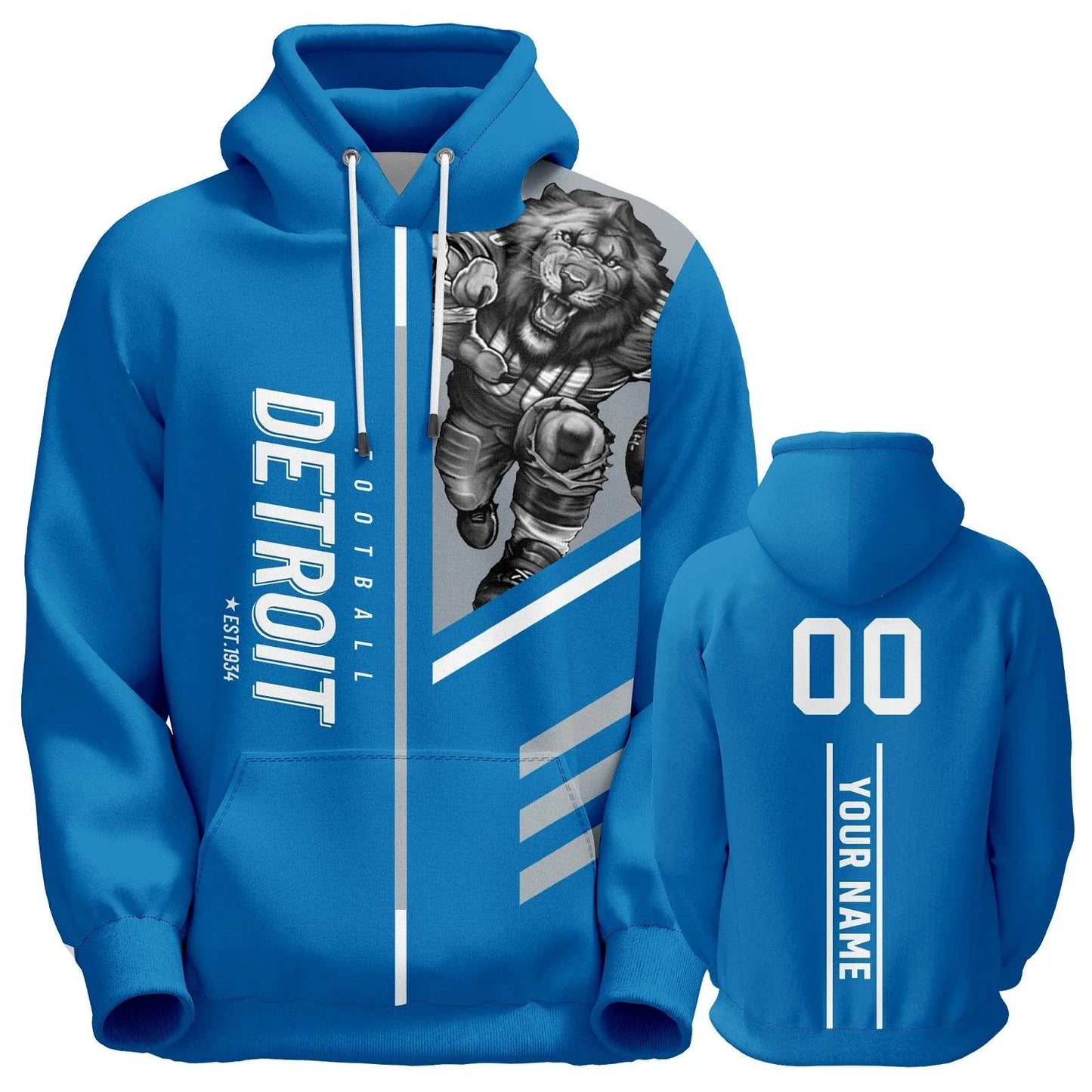 Detroit Personalized City Mascot American Football Hoodie - Custom Name & Number Sweatshirt for Football Fans, Ideal Gift for Men, Women, and Youth - ToylandEU