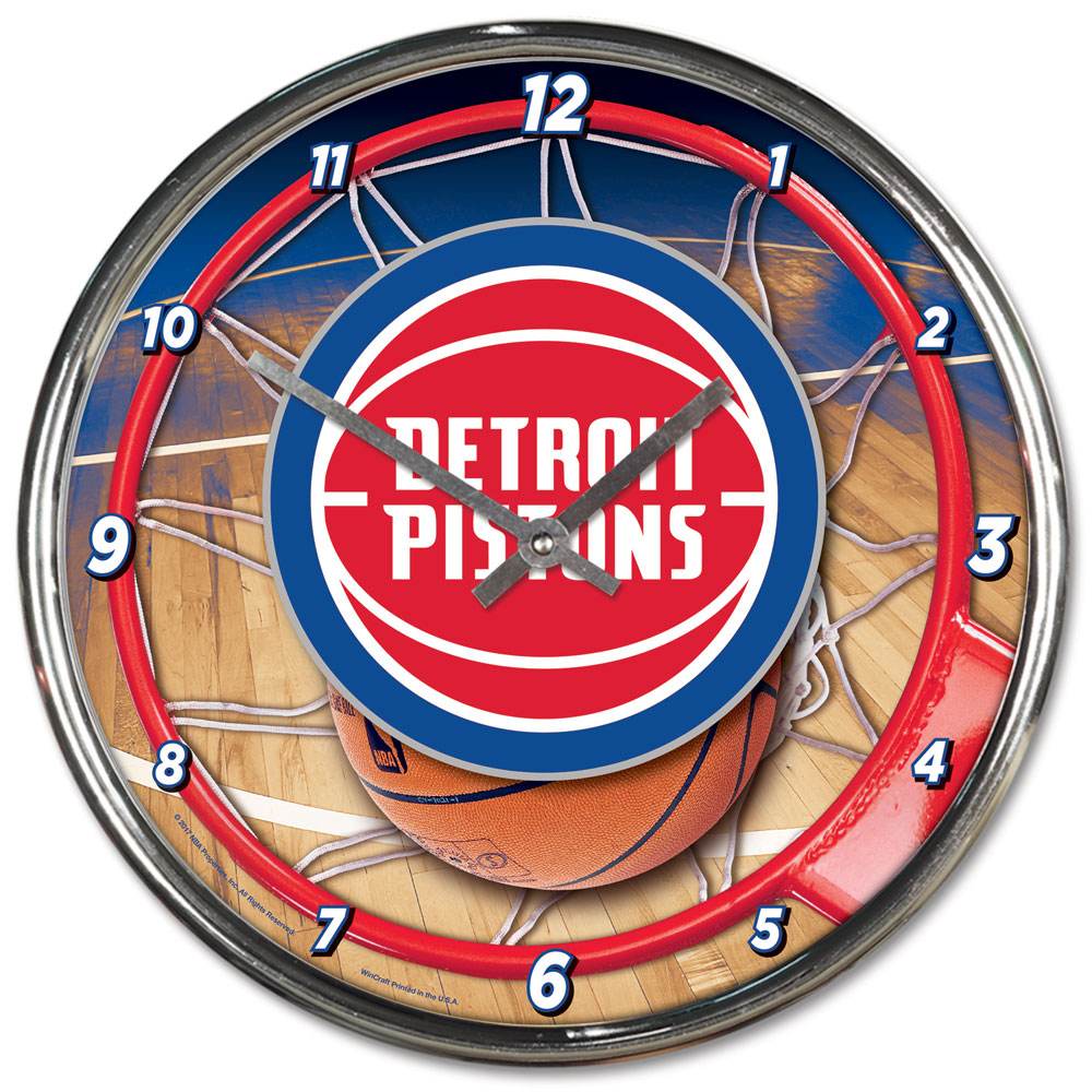 Detroit Pistons Round Wall Clock Chrome Style Collectible - ToylandEU