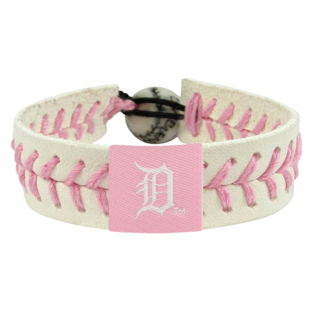 Detroit Tigers Leather Baseball Bracelet Pink Ceramic Bead - ToylandEU