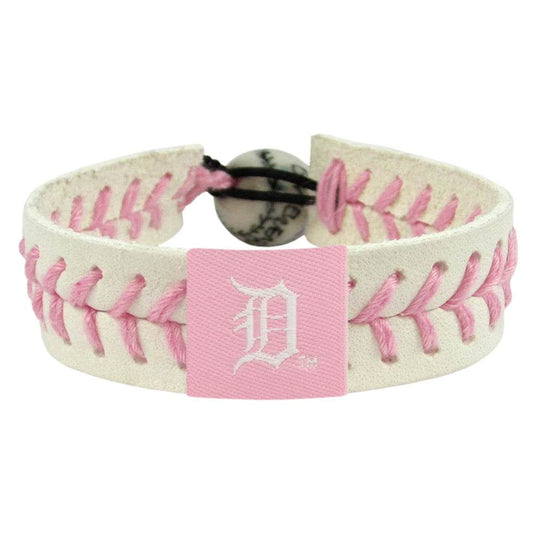 Detroit Tigers Leather Baseball Bracelet Pink Ceramic Bead - ToylandEU