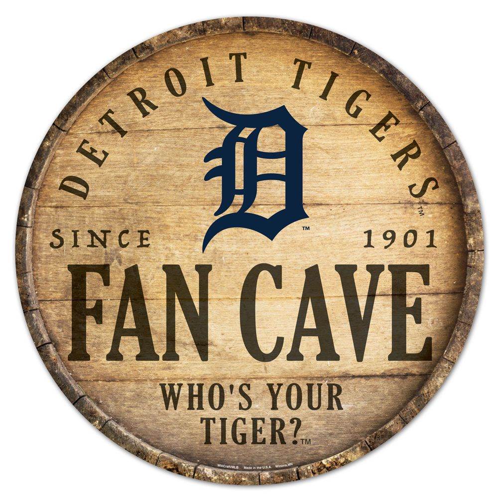 Detroit Tigers Round Wood Sign 14 Inch Barrel Top Design - ToylandEU