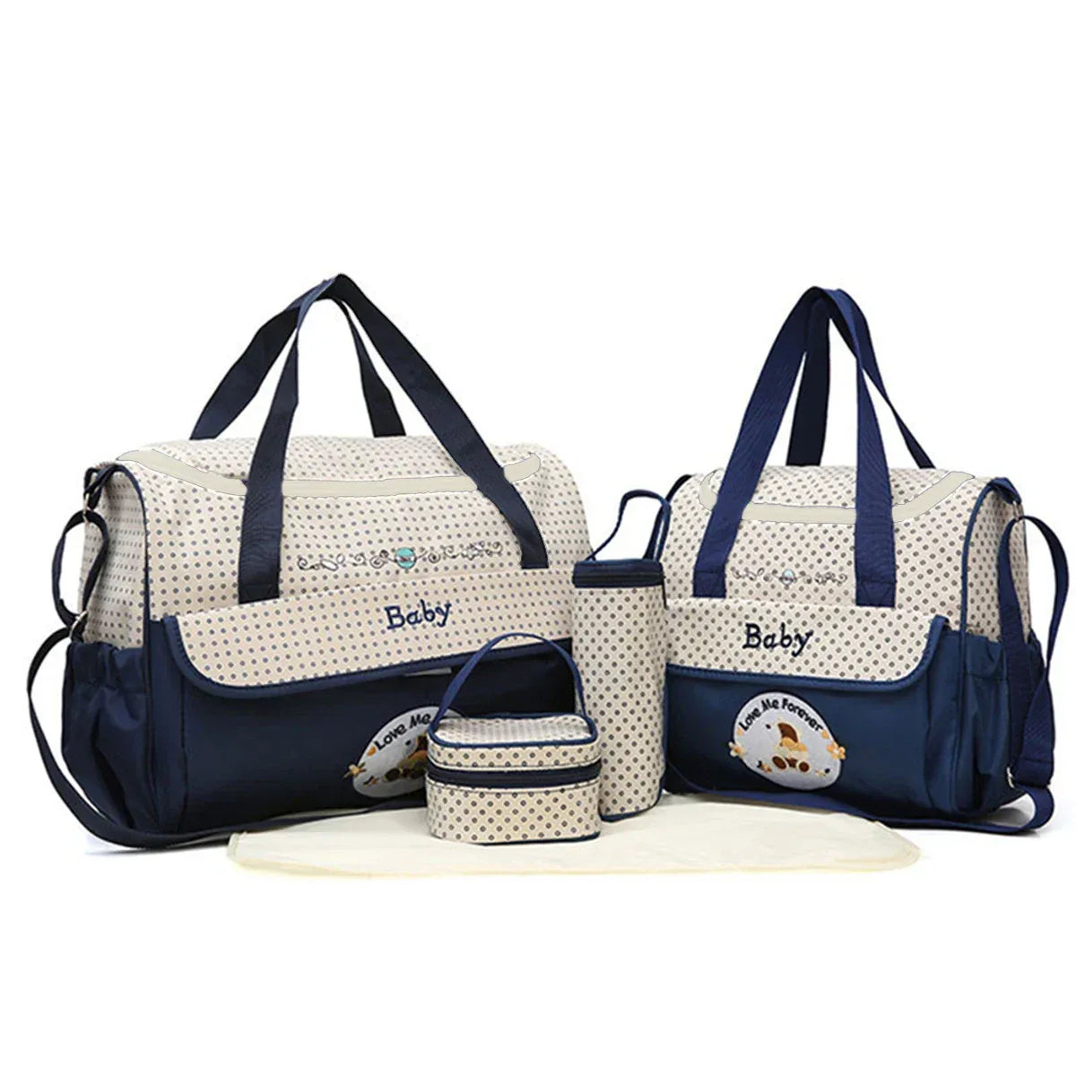 Diaper Bag Set Bear Print Polka Dot Large Capacity - ToylandEU