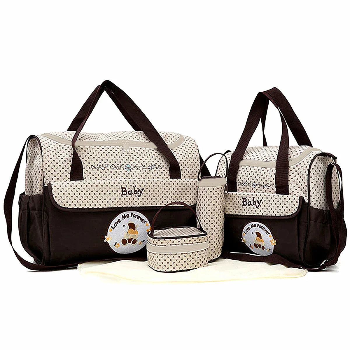 Diaper Bag Set Bear Print Polka Dot Large Capacity - ToylandEU