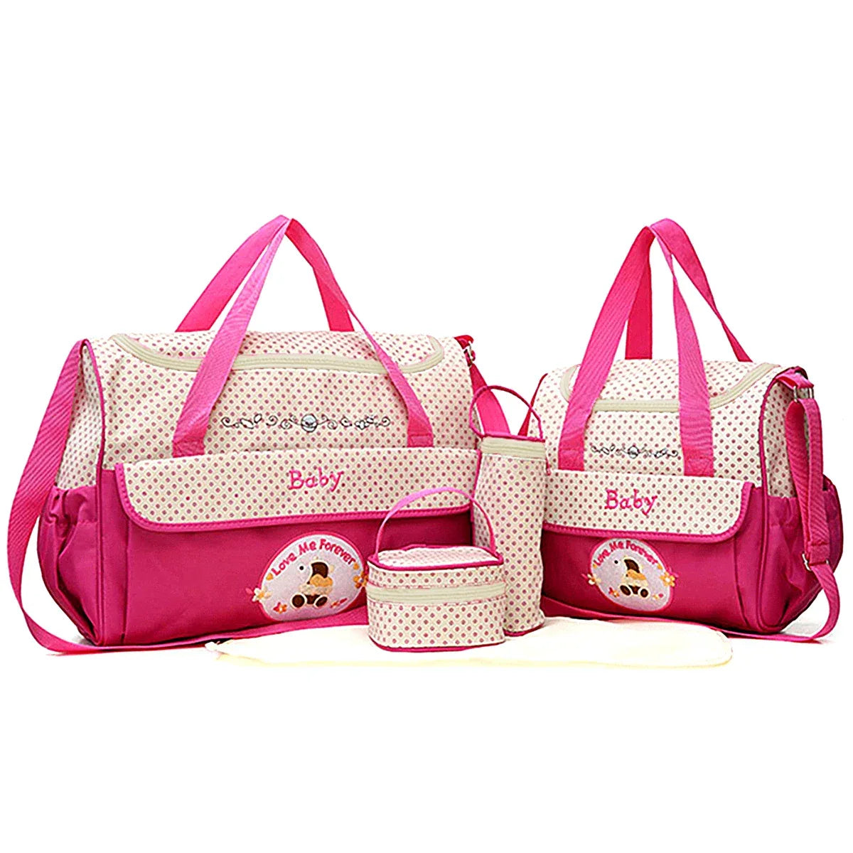 Diaper Bag Set Bear Print Polka Dot Large Capacity - ToylandEU
