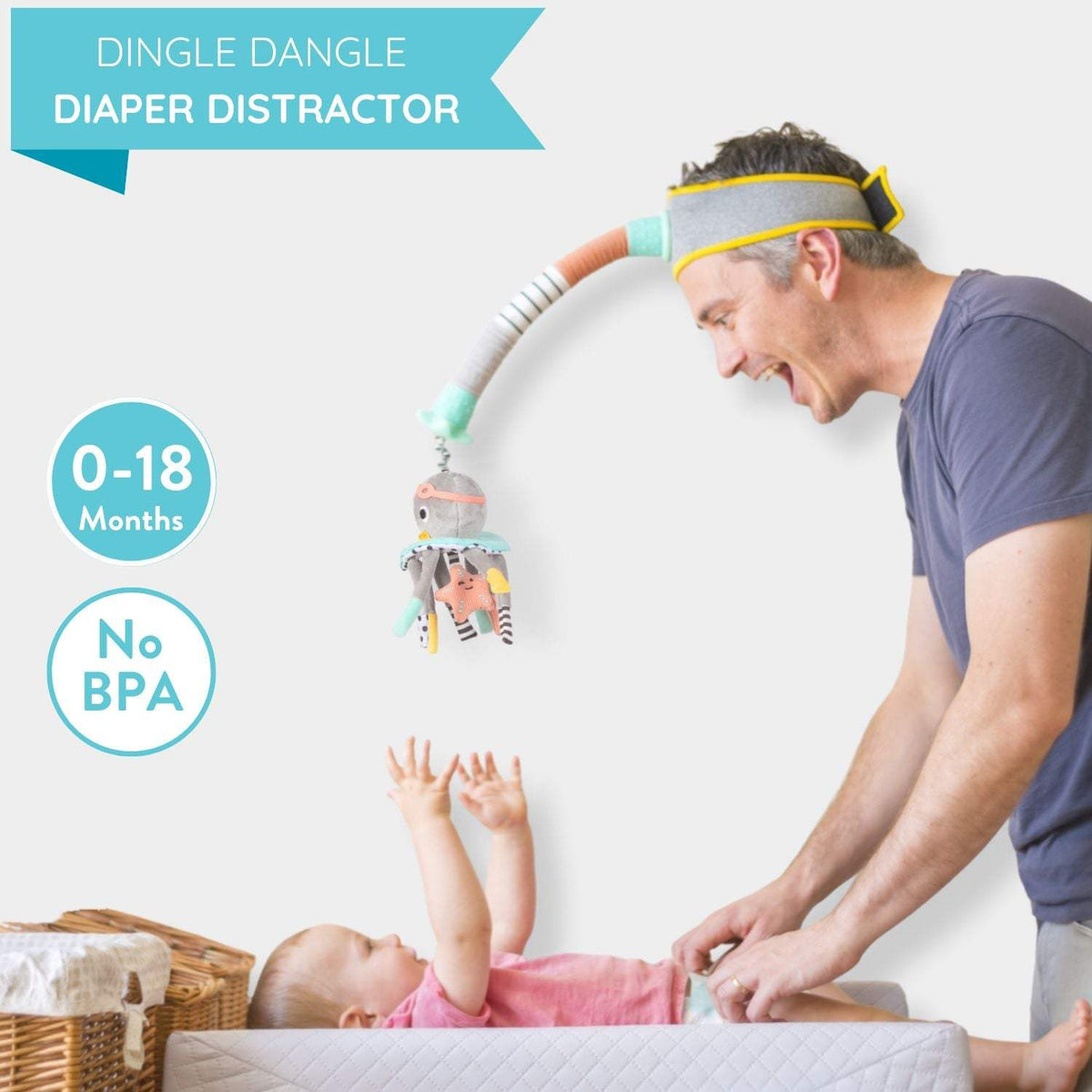 Diaper Distractor Toy | Clips To Diaper | Soft Plush Ring For Infants