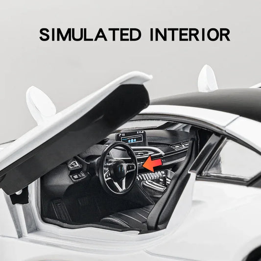 Diecast 1:22 BMW I8 Model Car With Pull Back Action And Lights For Kids - ToylandEU