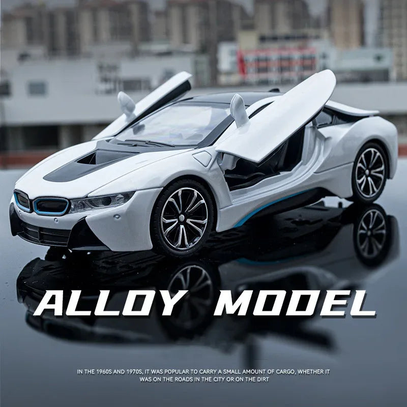Diecast 1:22 BMW I8 Model Car With Pull Back Action And Lights For Kids - ToylandEU