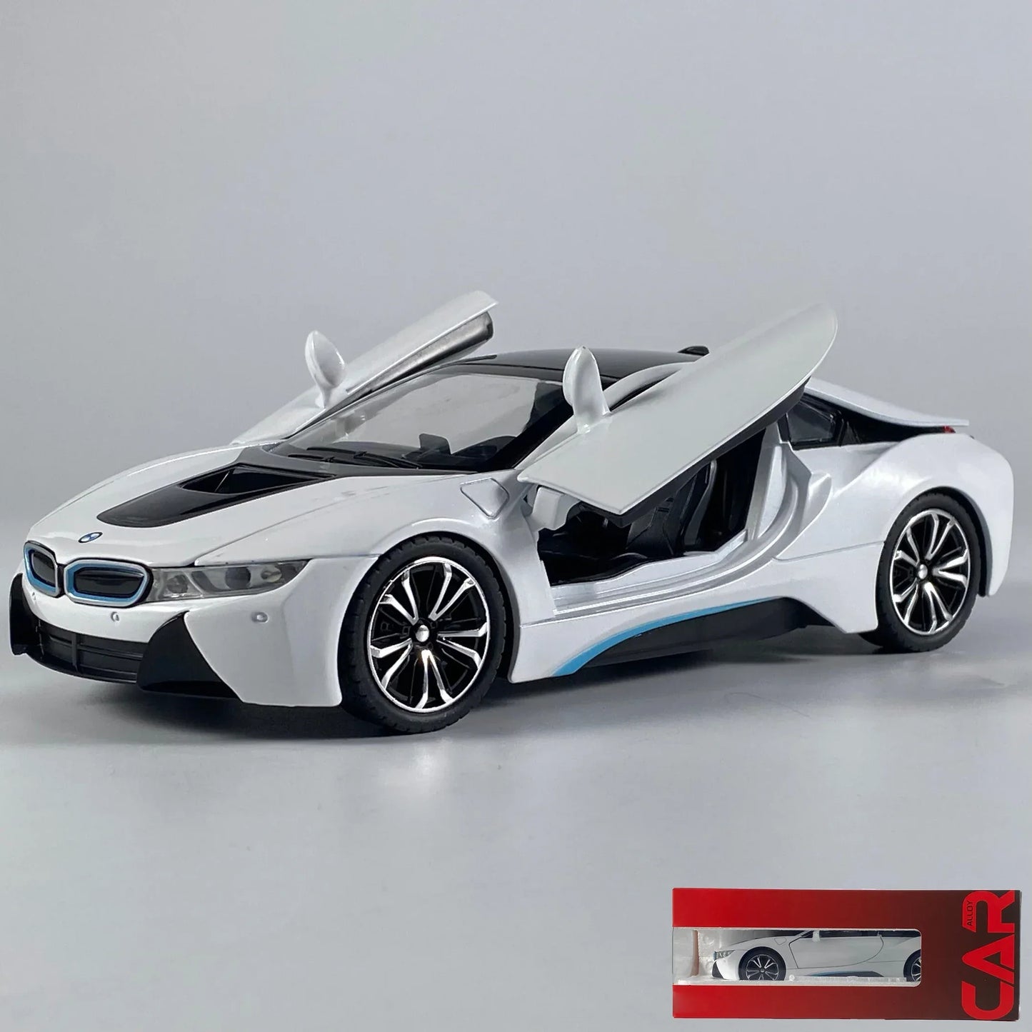 Diecast 1:22 BMW I8 Model Car With Pull Back Action And Lights For Kids - ToylandEU