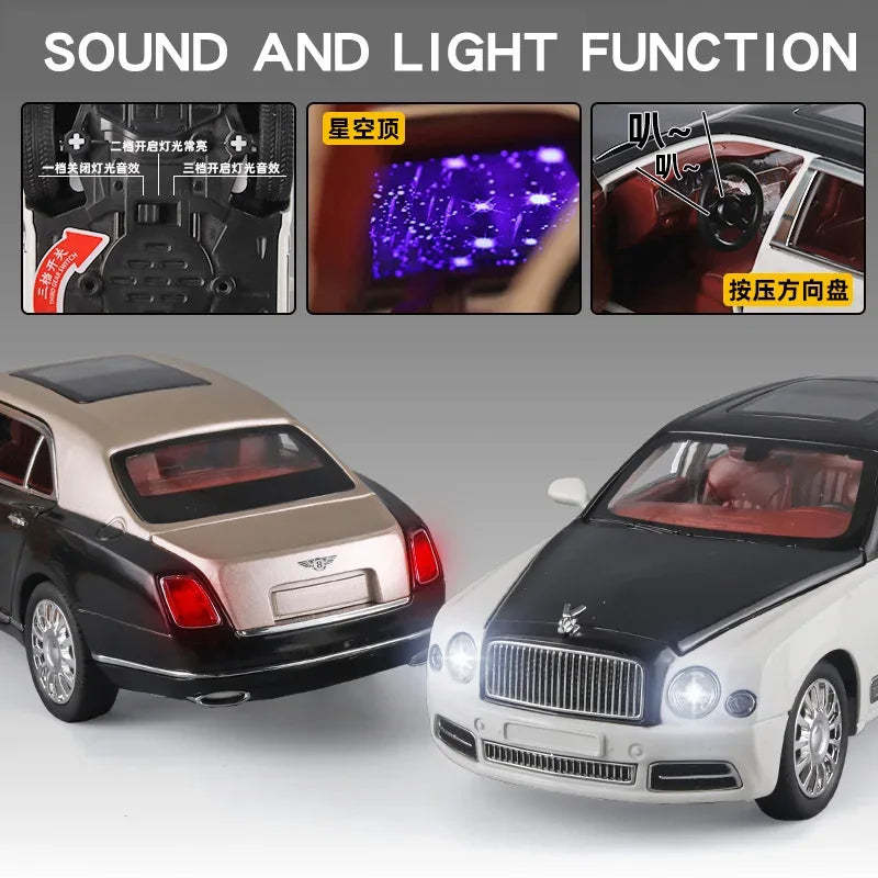 Diecast 1 24 Bentley Mulsanne Model Car with Sound and Lights for Kids - ToylandEU
