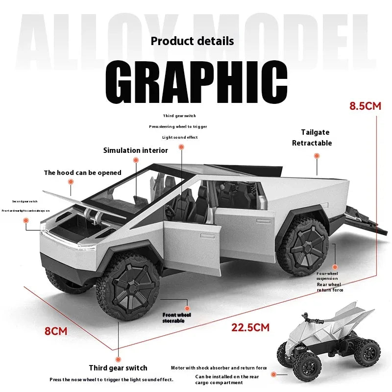 Diecast 1:24 Cybertruck Toy SUV with Sound and Light for Teens - ToylandEU