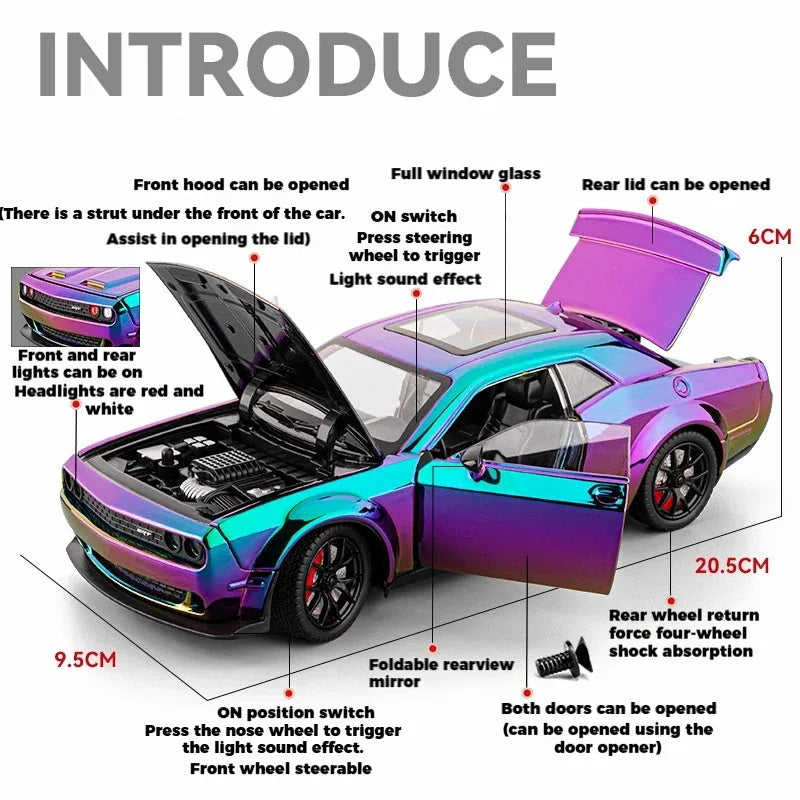 Diecast 1:24 Dodge Challenger SRT Hellcat Redeye with Sound Lights Gift - ToylandEU