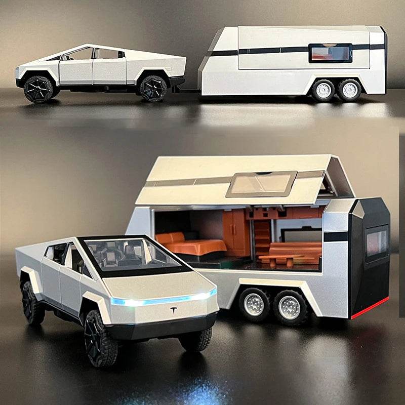 Diecast 1:32 Scale Tesla Cybertruck Model Y with Trailer - Alloy Collectible - ToylandEU