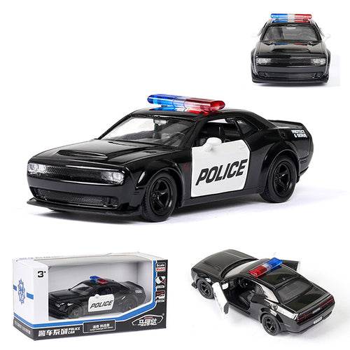 Diecast 1:36 Police Car Model - Challenger with Opening Doors, Metal Build - ToylandEU