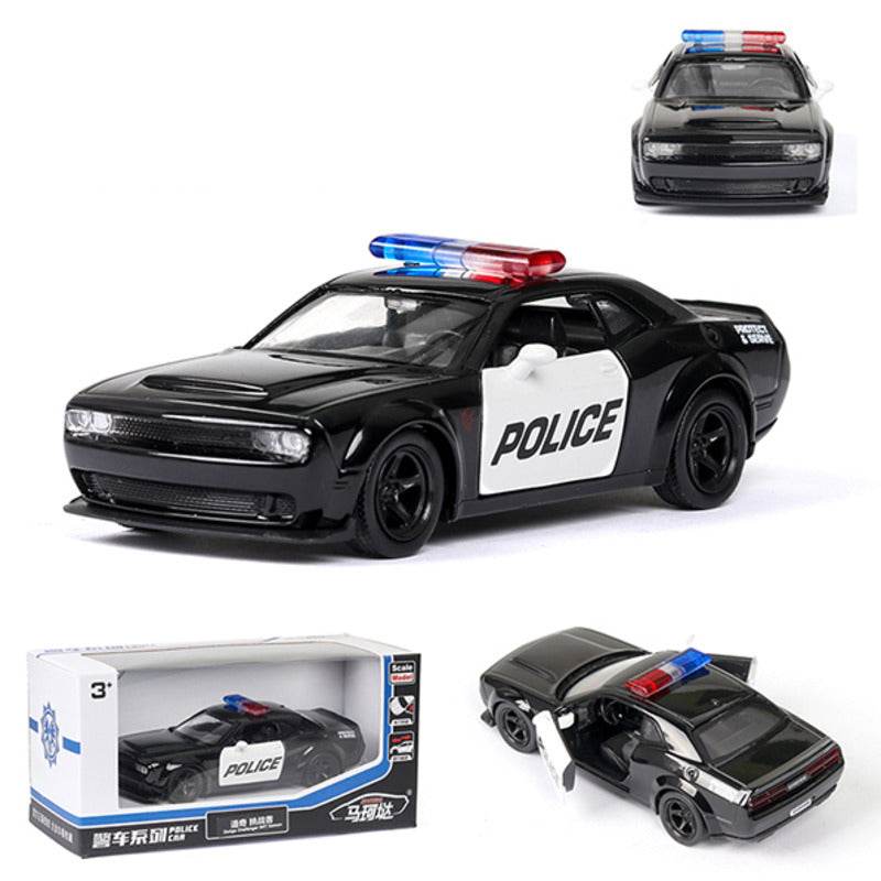 Diecast 1:36 Police Car Model - Challenger with Opening Doors, Metal Build - ToylandEU