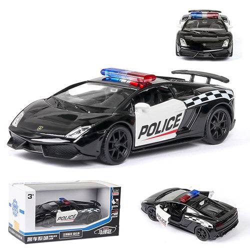 Diecast 1:36 Police Car Model - Challenger with Opening Doors, Metal Build - ToylandEU