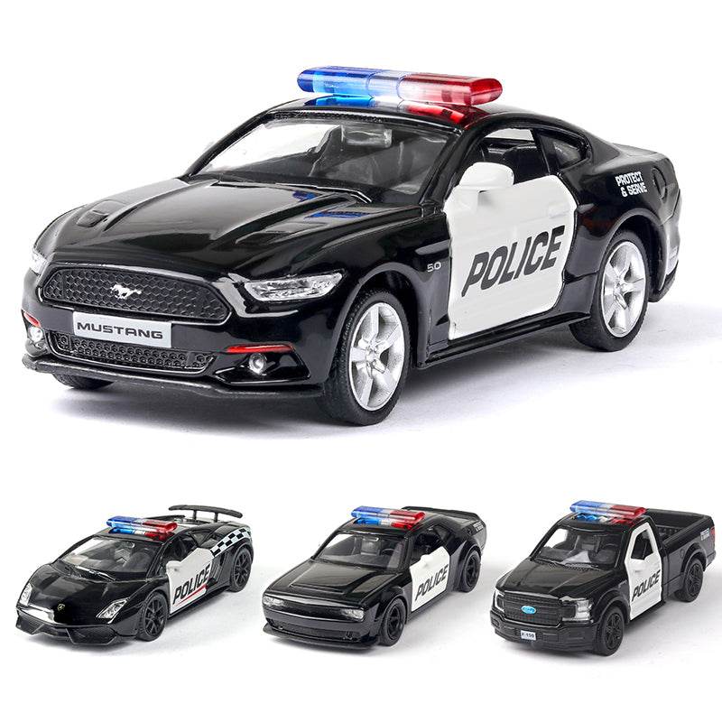 Diecast 1:36 Police Car Model - Challenger with Opening Doors, Metal Build - ToylandEU
