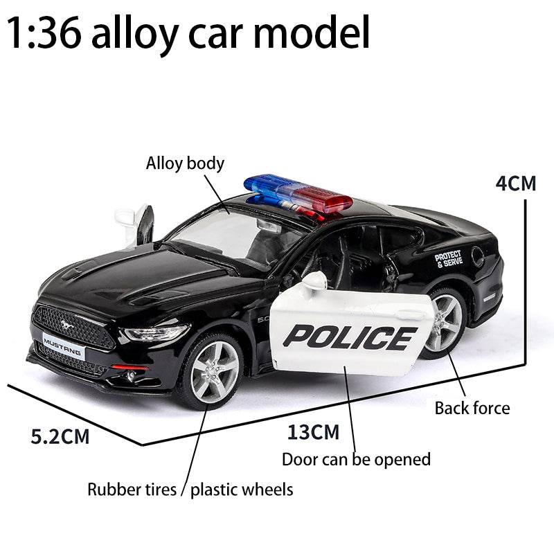 Diecast 1:36 Police Car Model - Challenger with Opening Doors, Metal Build - ToylandEU