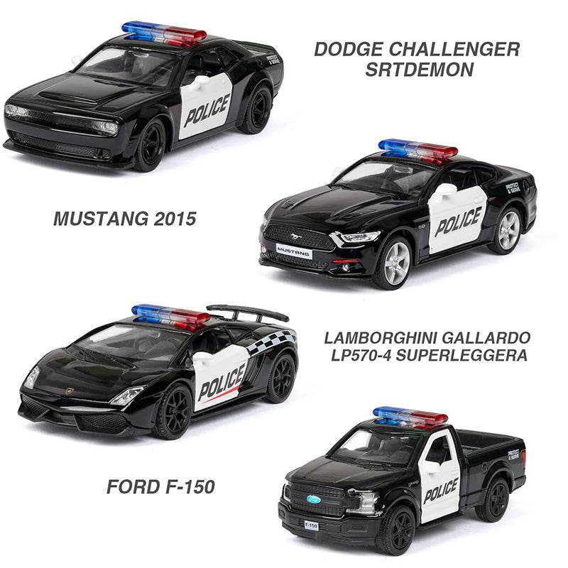 Diecast 1:36 Police Car Model - Challenger with Opening Doors, Metal Build - ToylandEU