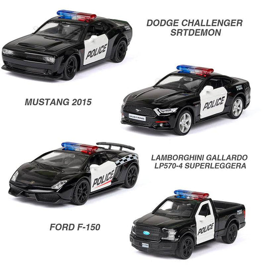 Diecast 1:36 Police Car Model - Challenger with Opening Doors, Metal Build - ToylandEU