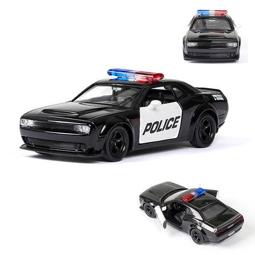 Diecast 1:36 Police Car Model - Challenger with Opening Doors, Metal Build - ToylandEU