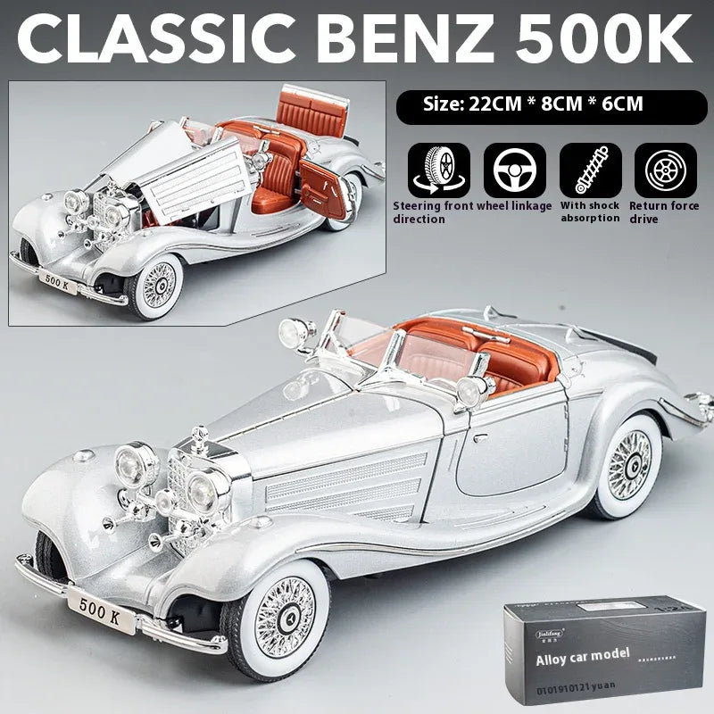 Diecast Car 1 24 Scale Metal Alloy Mercedes Benz 500K For Collectors - ToylandEU