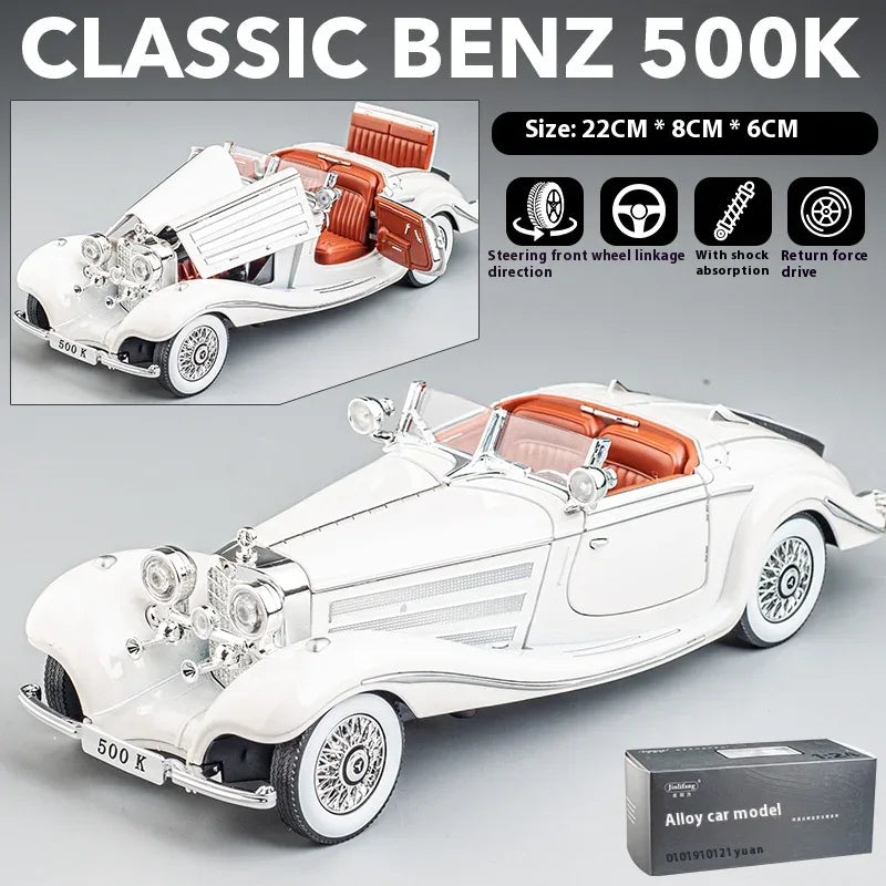 Diecast Car 1 24 Scale Metal Alloy Mercedes Benz 500K For Collectors - ToylandEU