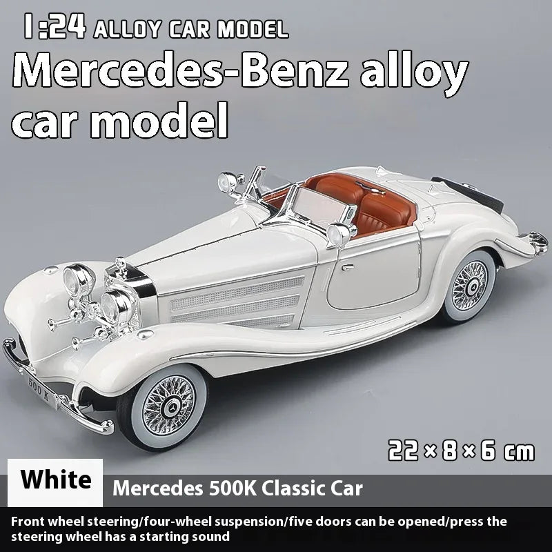 Diecast Car 1 24 Scale Metal Alloy Mercedes Benz 500K For Collectors - ToylandEU
